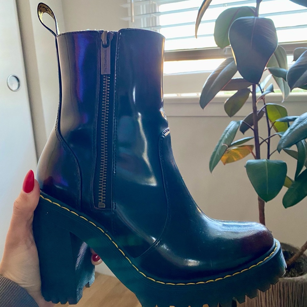 Dr. Martens Magdalena II heels cherry yellow stitch